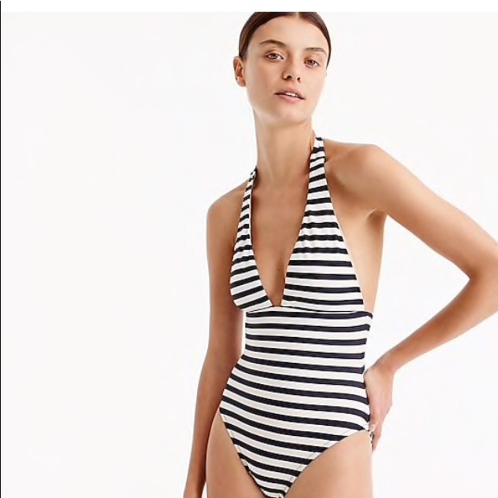 J. Crew Black and White Striped One Piece Swimsuit